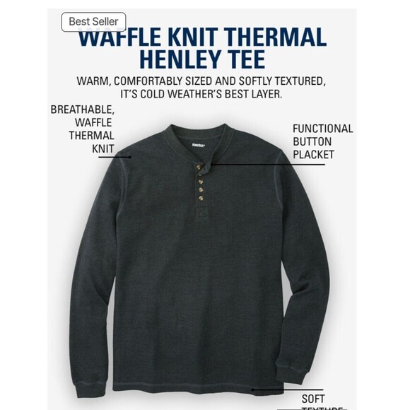 KingSize Shirt Mens 3XL Henley Thermal Waffle Knit Tee Outdoors Gray - Picture 5 of 8